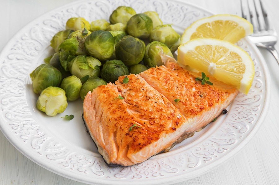 Salmon with Brussels Sprouts and Lemon