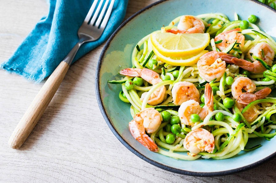 zucchini-noodles-tossed-with-lemon-chili-shrimp-and-peas