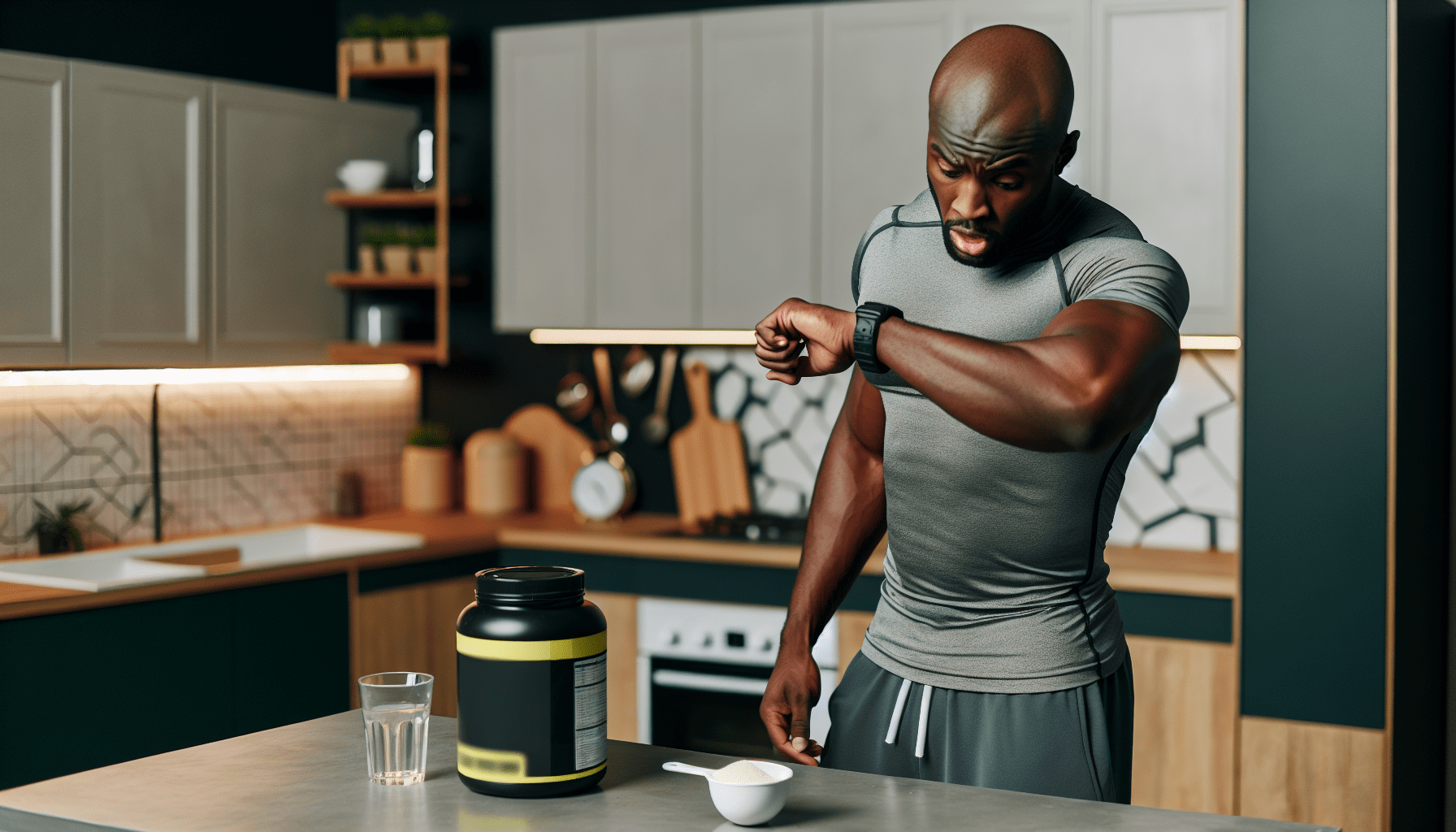 Person timing pre-workout intake before exercise